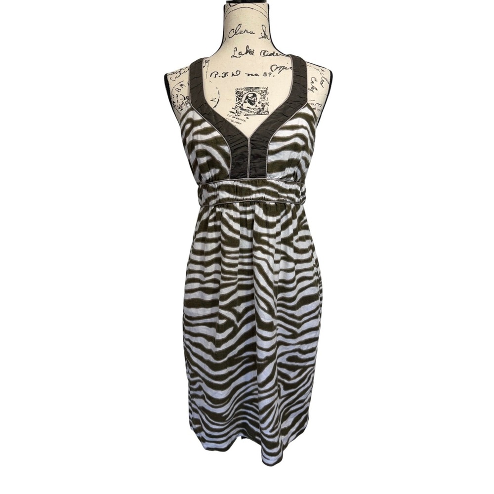 Banana Republic Green Zebra‎ Animal Print Linen Blend Sun Dress, 6
